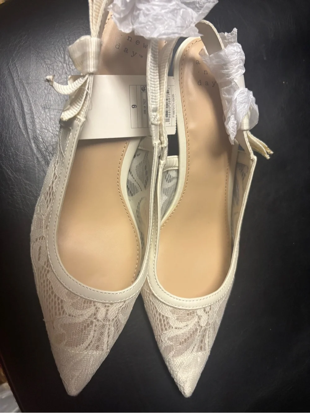 a new day Ivory Lace Pointed Slingback Flats
